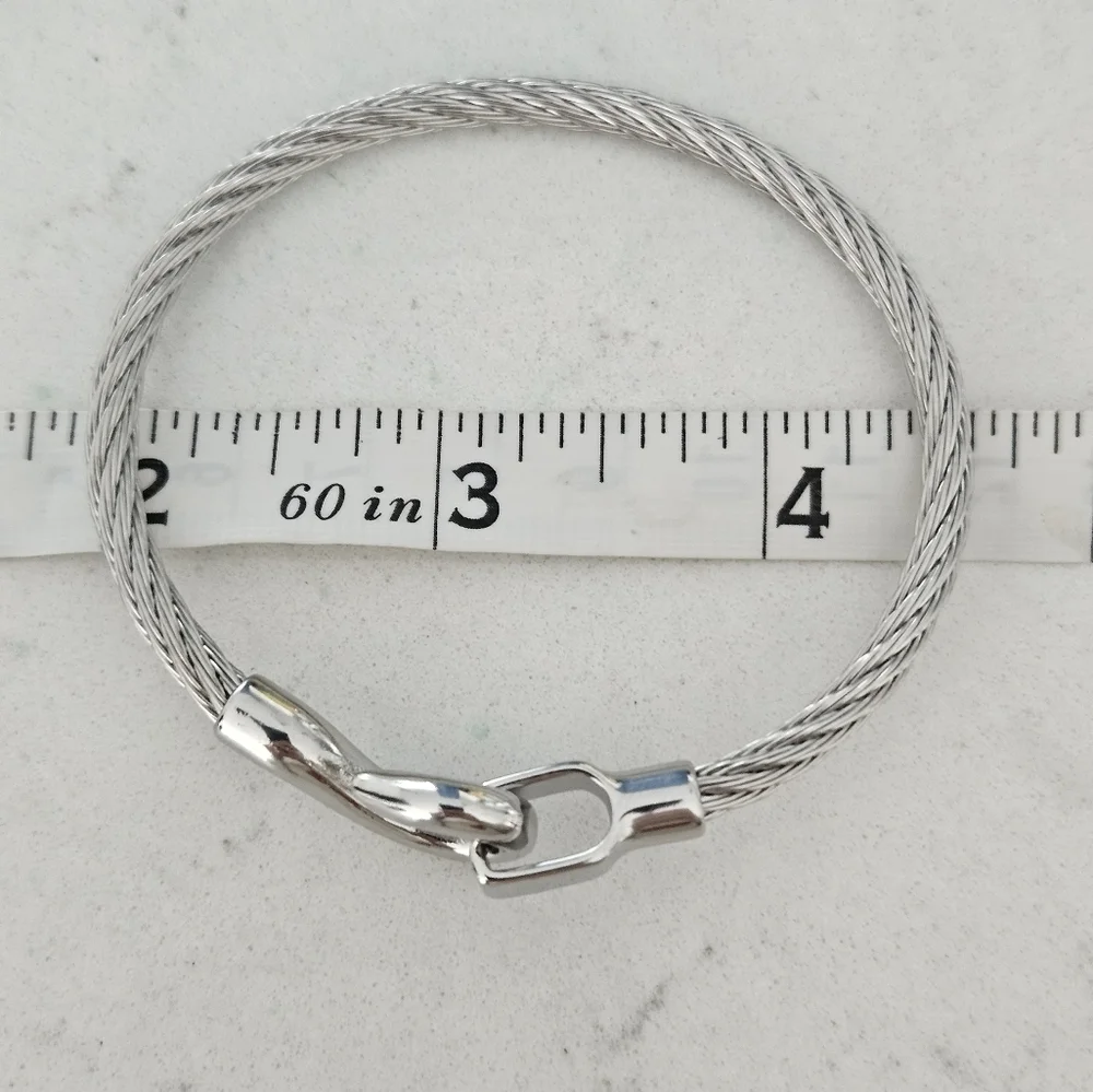 NEW 18KGP Silver-Tone Stainless Steel Cable Bracelet with Hook Clasp